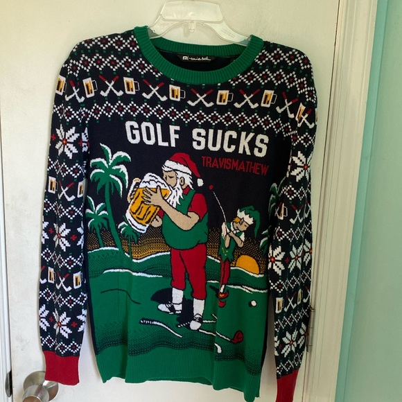 Travis Mathew golf sucks Beer ugly Christmas sweater GUC - Picture 1 of 4
